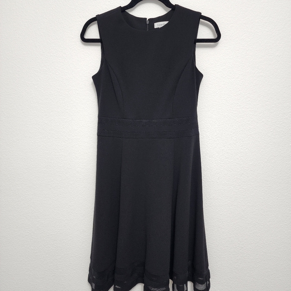Calvin Klein A-Line Mesh Stripe Black Dress Size 4 - Picture 2 of 10